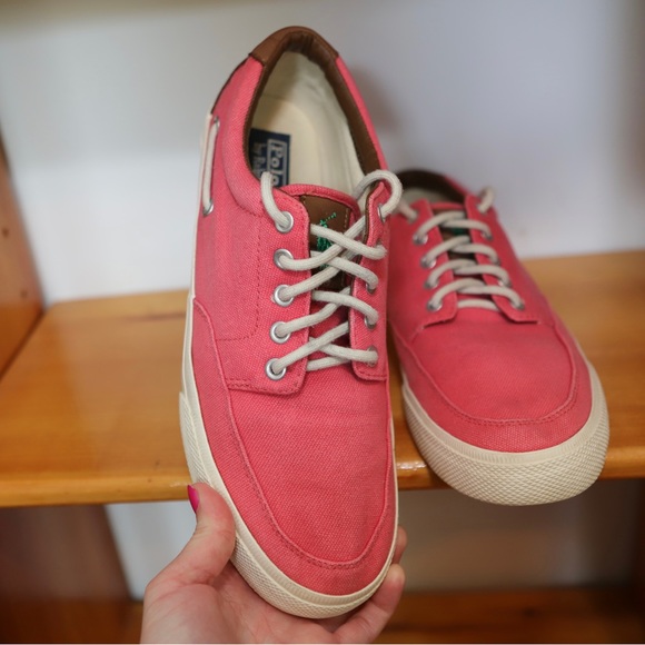 Polo Ralph Lauren Men's Salmon Sneakers Faded Canvas Leather | 9D - Picture 7 of 14